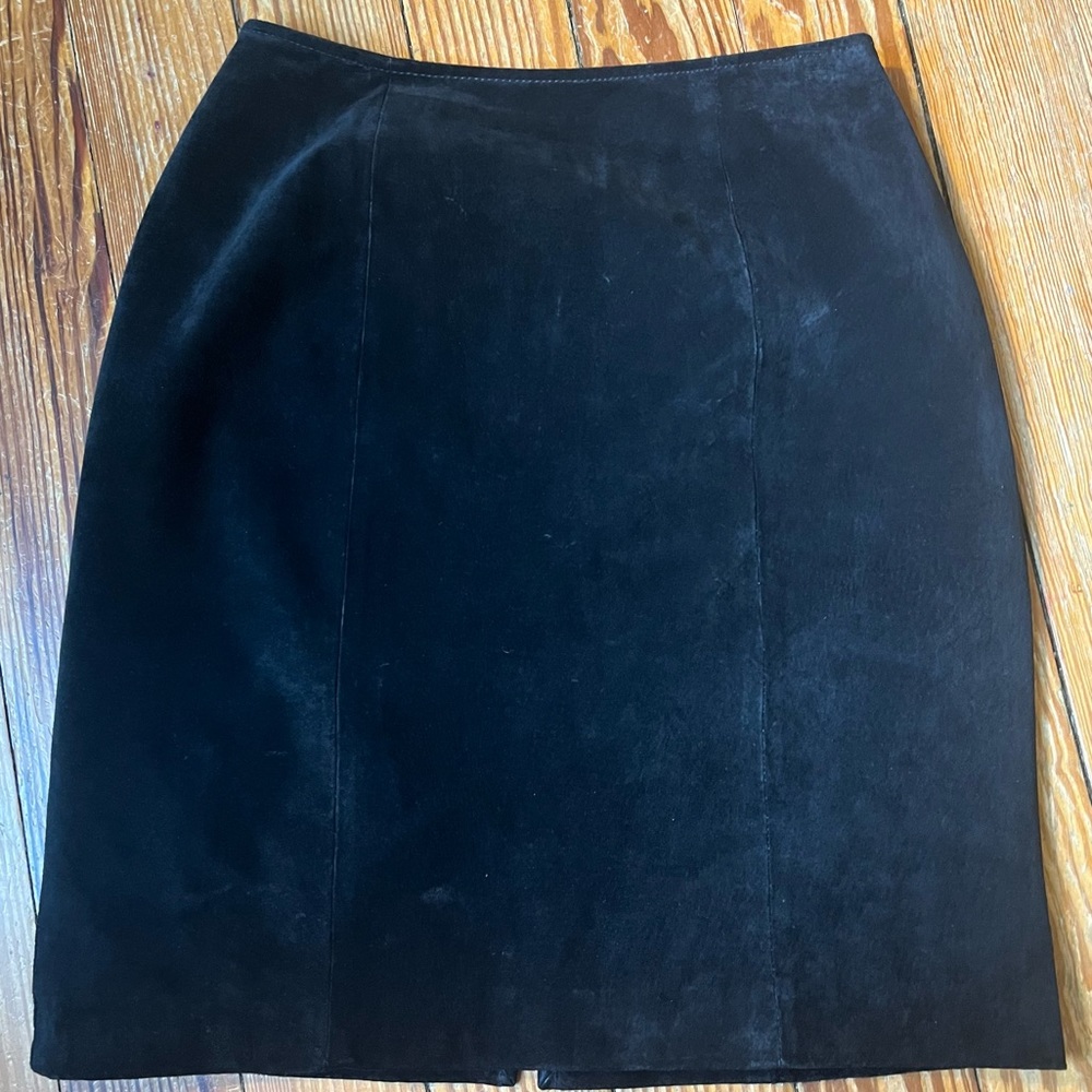 Vintage black suede leather pencil skirt